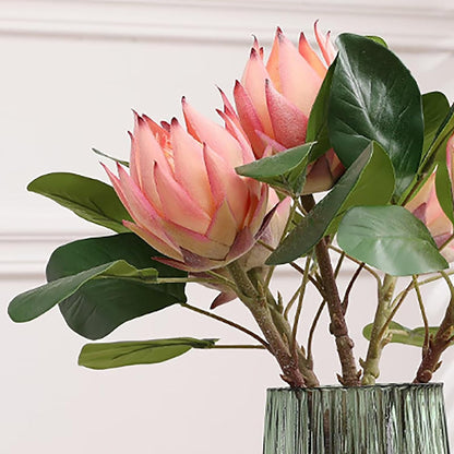 3 Pcs Artificial Protea Flowers, Real Touch Faux Pink King Protea Arrangements for Home, Wedding, Party, Office Table Centerpiece Decor