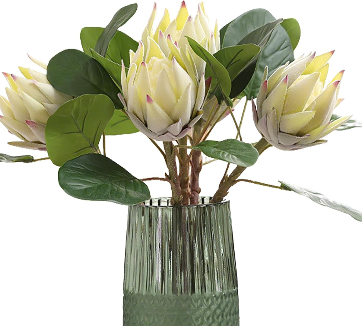 3 Pcs Artificial Protea Flowers, Real Touch Faux Pink King Protea Arrangements for Home, Wedding, Party, Office Table Centerpiece Decor