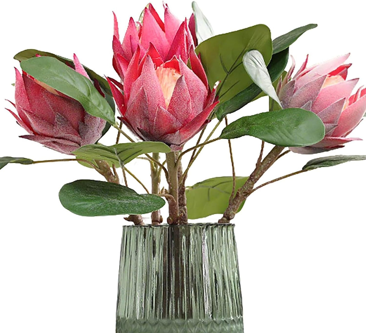 3 Pcs Artificial Protea Flowers, Real Touch Faux Pink King Protea Arrangements for Home, Wedding, Party, Office Table Centerpiece Decor