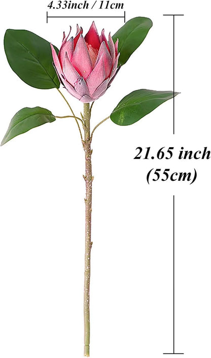 3 Pcs Artificial Protea Flowers, Real Touch Faux Pink King Protea Arrangements for Home, Wedding, Party, Office Table Centerpiece Decor