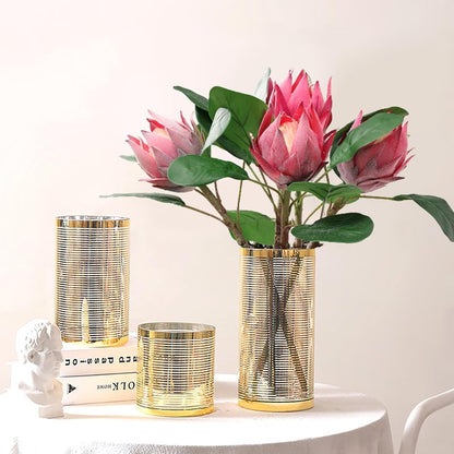 3 Pcs Artificial Protea Flowers, Real Touch Faux Pink King Protea Arrangements for Home, Wedding, Party, Office Table Centerpiece Decor