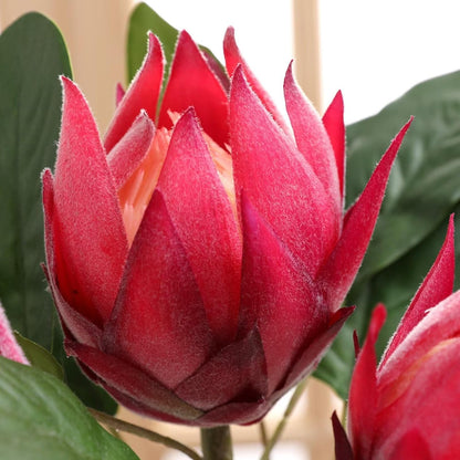 3 Pcs Artificial Protea Flowers, Real Touch Faux Pink King Protea Arrangements for Home, Wedding, Party, Office Table Centerpiece Decor