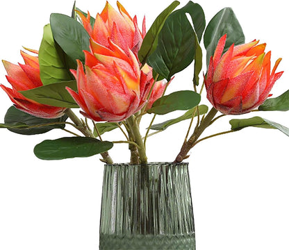 3 Pcs Artificial Protea Flowers, Real Touch Faux Pink King Protea Arrangements for Home, Wedding, Party, Office Table Centerpiece Decor