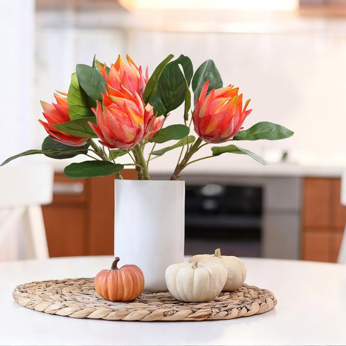 3 Pcs Artificial Protea Flowers, Real Touch Faux Pink King Protea Arrangements for Home, Wedding, Party, Office Table Centerpiece Decor