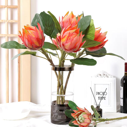 3 Pcs Artificial Protea Flowers, Real Touch Faux Pink King Protea Arrangements for Home, Wedding, Party, Office Table Centerpiece Decor