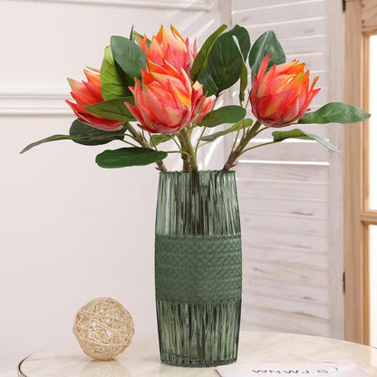 3 Pcs Artificial Protea Flowers, Real Touch Faux Pink King Protea Arrangements for Home, Wedding, Party, Office Table Centerpiece Decor