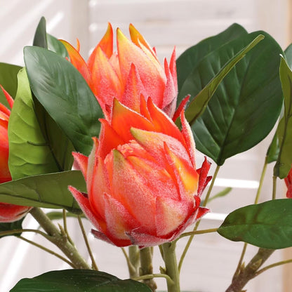 3 Pcs Artificial Protea Flowers, Real Touch Faux Pink King Protea Arrangements for Home, Wedding, Party, Office Table Centerpiece Decor