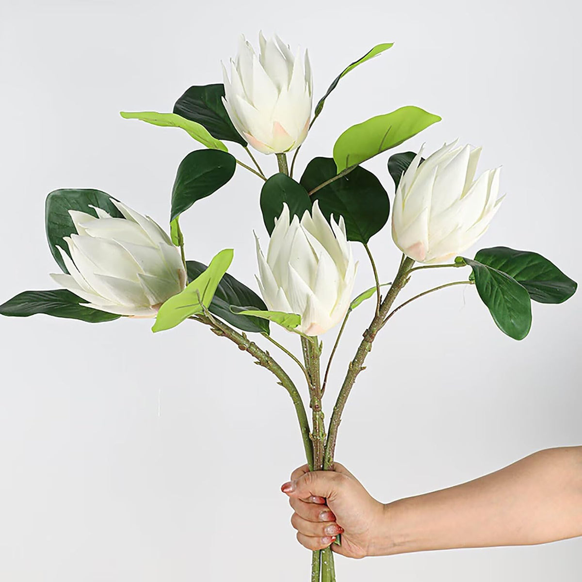 3 Pcs Artificial Protea Flowers, Real Touch Faux Pink King Protea Arrangements for Home, Wedding, Party, Office Table Centerpiece Decor