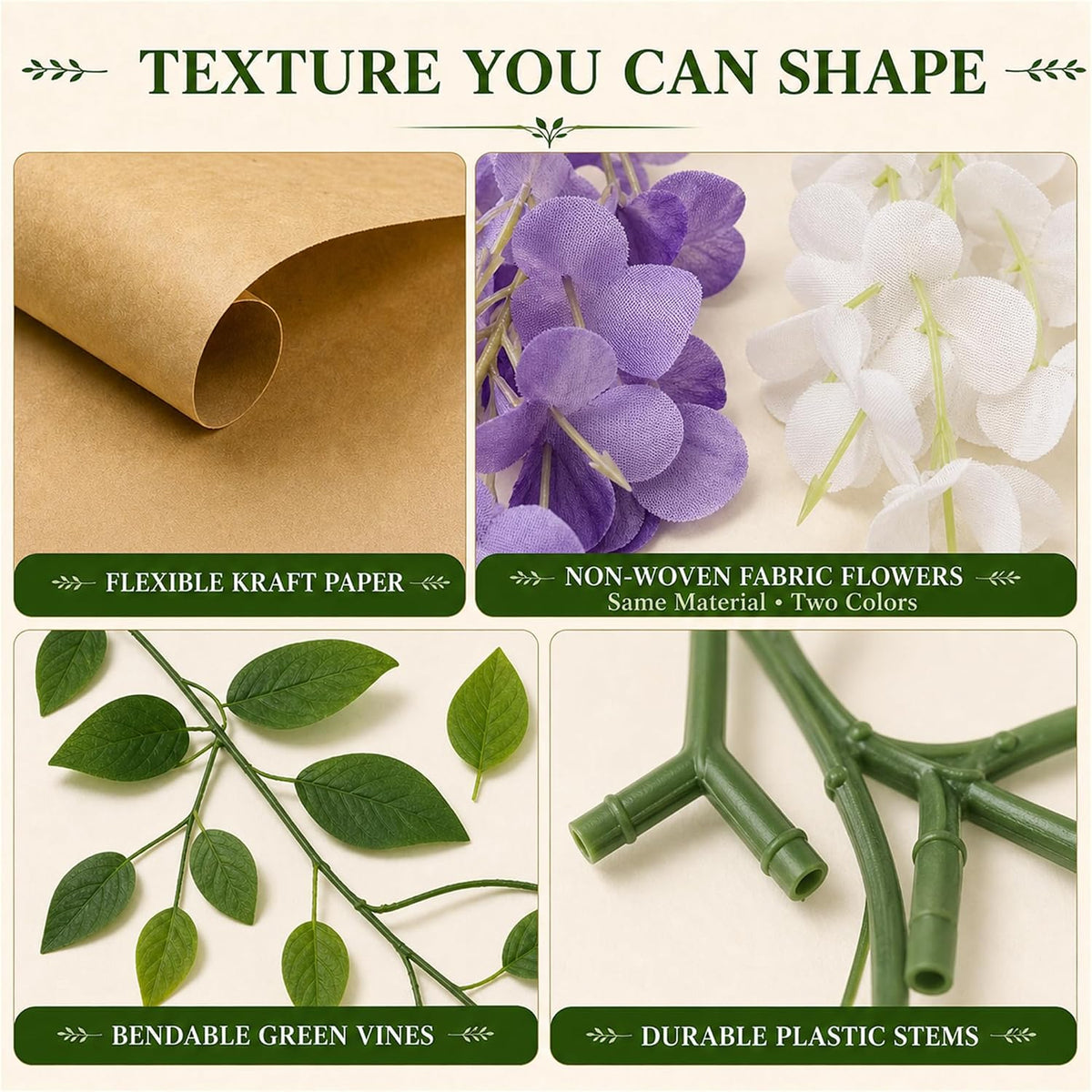 3D Classroom Tree Wisteria Tree Ceiling Decor with Light, Back to School Classroom Bulletin Board Decor, 24 PCS Kraft Paper Fake Vine for Hanging Bedroom Indoor Aesthetic Decoration (White, Purple)