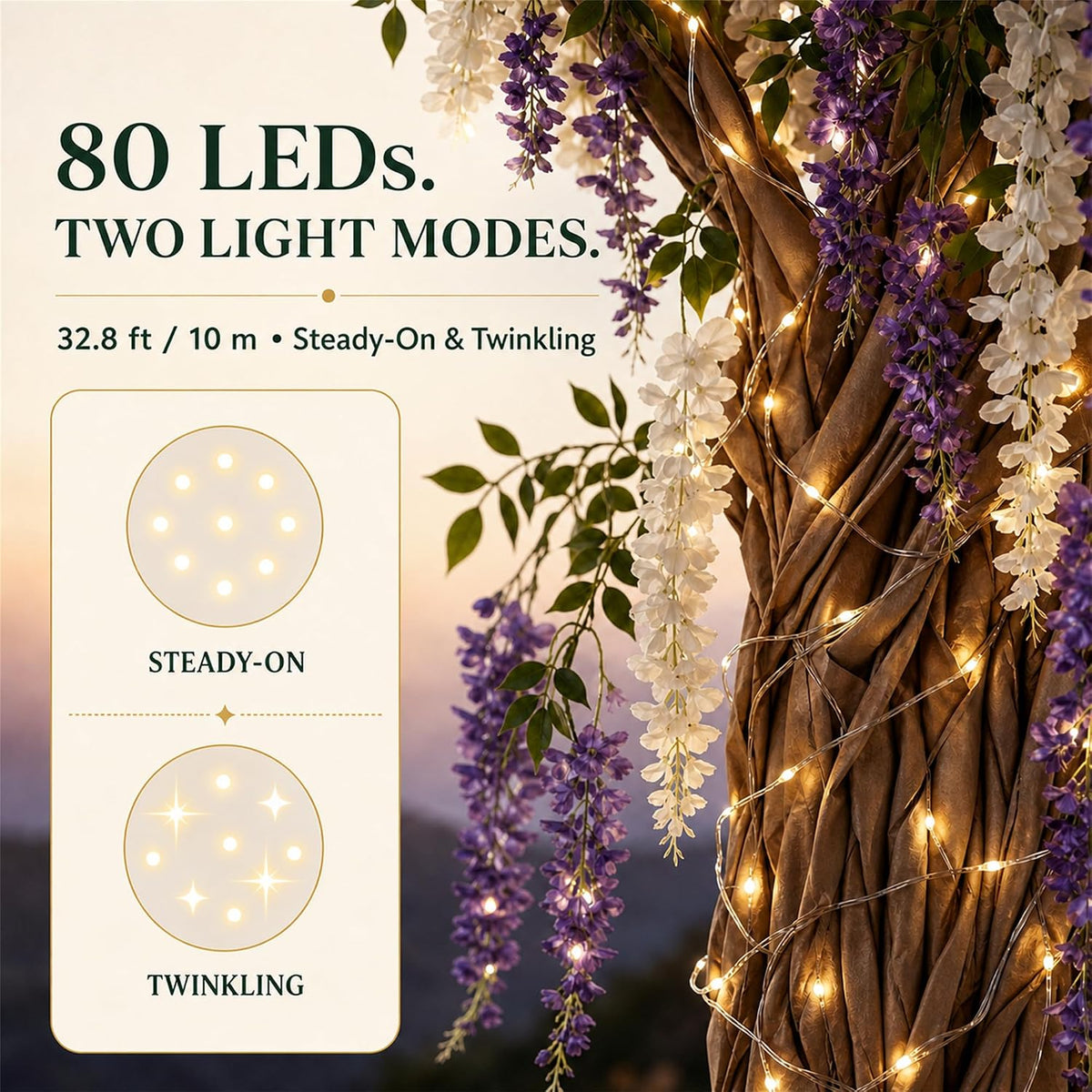 3D Classroom Tree Wisteria Tree Ceiling Decor with Light, Back to School Classroom Bulletin Board Decor, 24 PCS Kraft Paper Fake Vine for Hanging Bedroom Indoor Aesthetic Decoration (White, Purple)