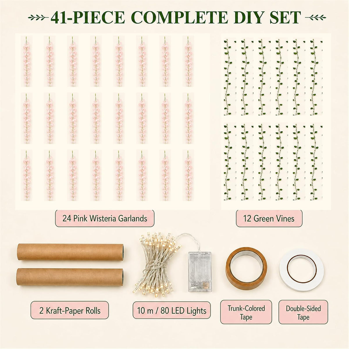 3D Classroom Tree Wisteria Tree Ceiling Decor with Light, Back to School Classroom Bulletin Board Decor, 24 PCS Kraft Paper Fake Vine for Hanging Bedroom Indoor Aesthetic Decoration (White, Purple)