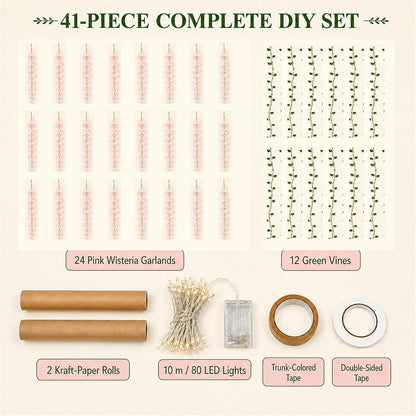 3D Classroom Tree Wisteria Tree Ceiling Decor with Light, Back to School Classroom Bulletin Board Decor, 24 PCS Kraft Paper Fake Vine for Hanging Bedroom Indoor Aesthetic Decoration (White, Purple)