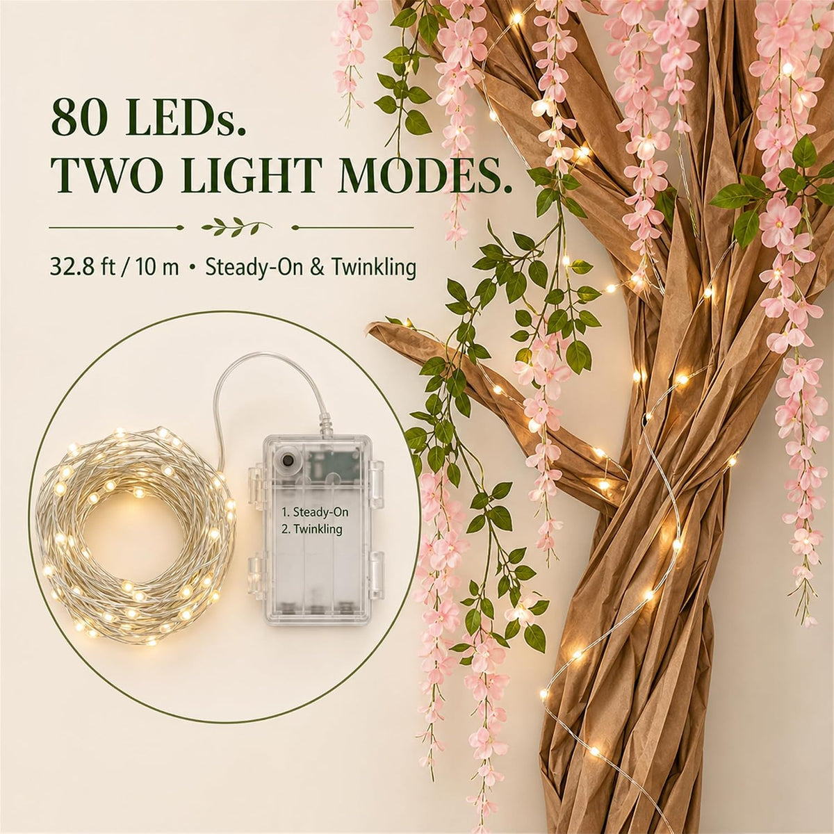 3D Classroom Tree Wisteria Tree Ceiling Decor with Light, Back to School Classroom Bulletin Board Decor, 24 PCS Kraft Paper Fake Vine for Hanging Bedroom Indoor Aesthetic Decoration (White, Purple)