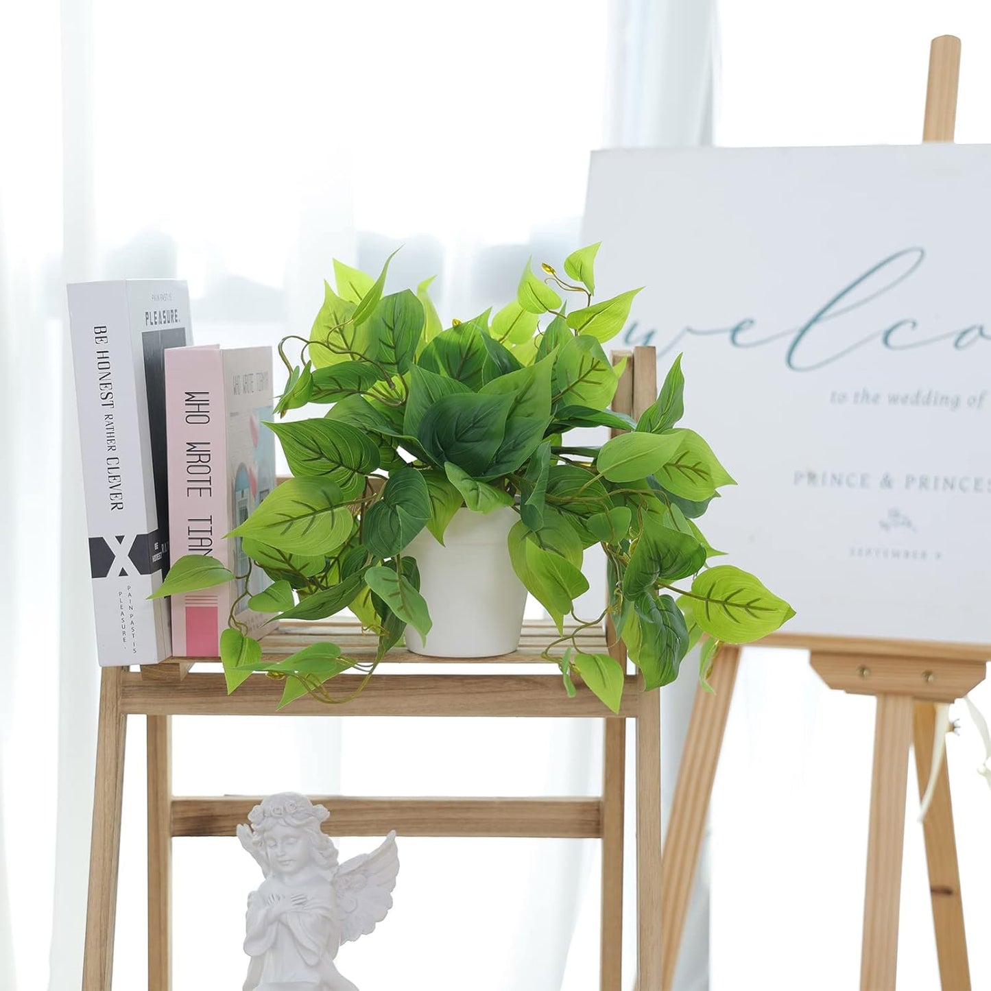 Artificial Plants Fake Pothos with Plastic Pot Artificial Potted Plant for Home Office Bedroom Indoor Outdoor Decor 1 Pack