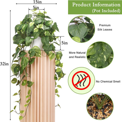 Artificial Plants Fake Pothos with Plastic Pot Artificial Potted Plant for Home Office Bedroom Indoor Outdoor Decor 1 Pack