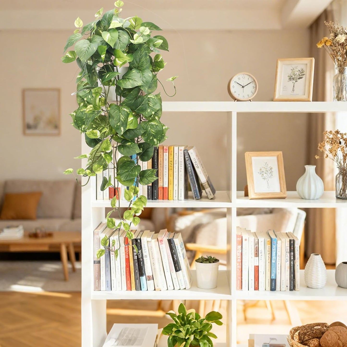 Artificial Plants Fake Pothos with Plastic Pot Artificial Potted Plant for Home Office Bedroom Indoor Outdoor Decor 1 Pack