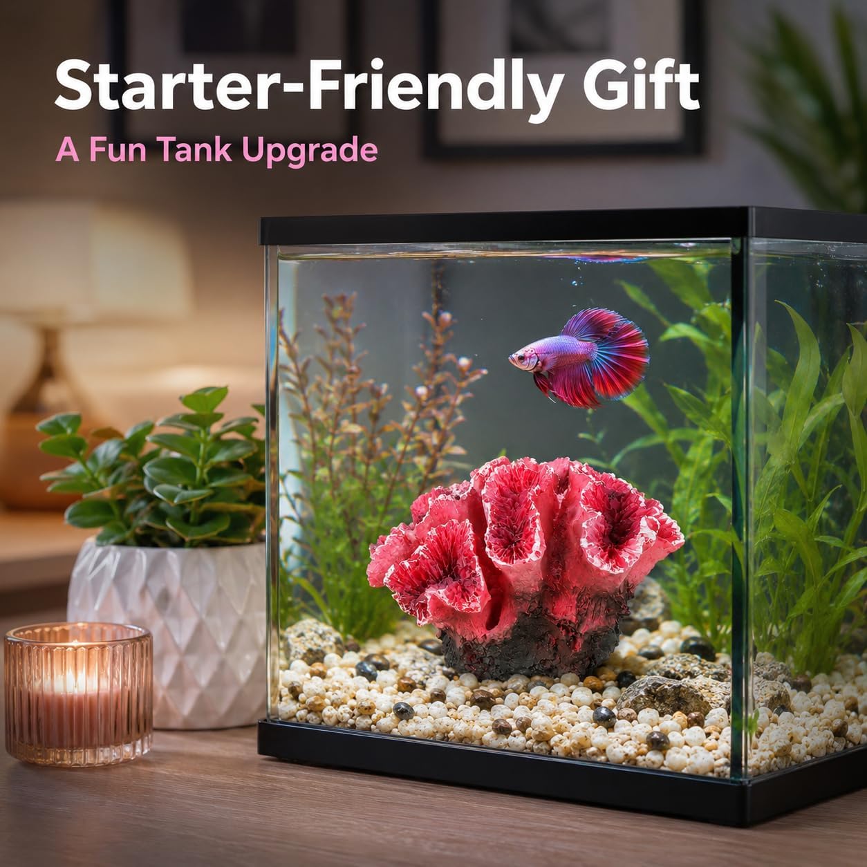Aquarium Coral Reef Decor Artificial Coral Ornaments Fish Tank Decoration for Fresh and Saltwater Tanks 2.75X2.36X1.96 Inches Safe Polyester Resin