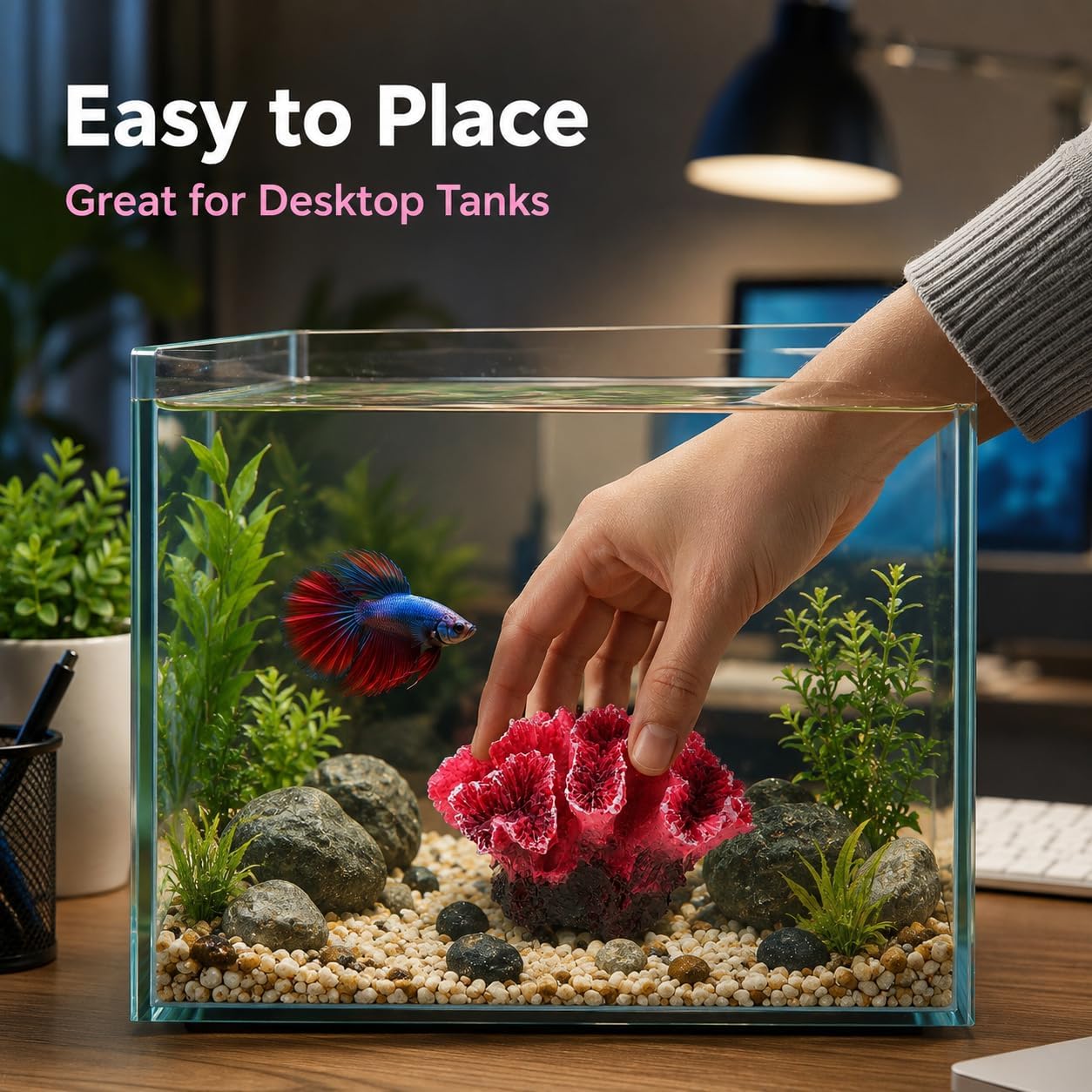 Aquarium Coral Reef Decor Artificial Coral Ornaments Fish Tank Decoration for Fresh and Saltwater Tanks 2.75X2.36X1.96 Inches Safe Polyester Resin