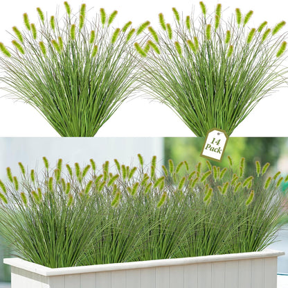 32 Bundles Artificial Plants Onion Grass Outdoor 20 Inch Tall Fake Shrubs Wheat Grass UV Resistant Greenery Stems Faux Bushes Plant for Indoor Outdoor Garden Office Home Decor, Green