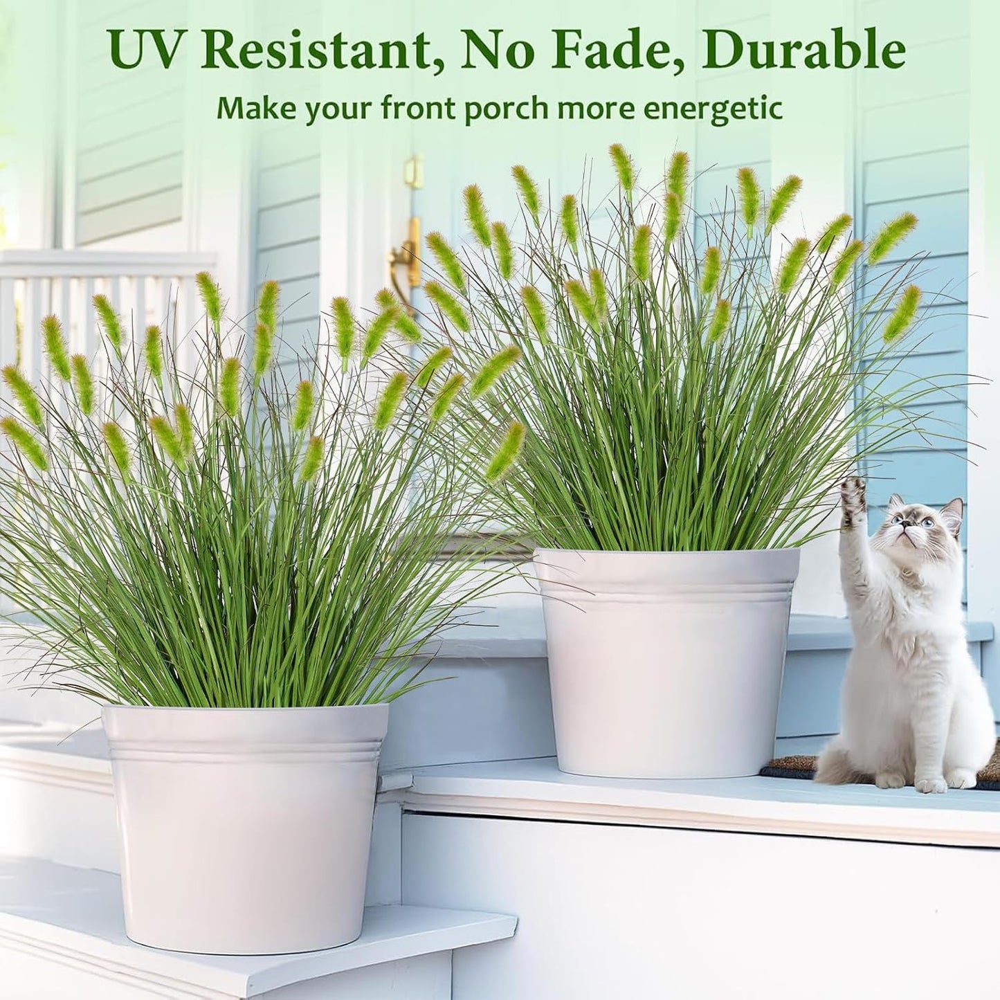 32 Bundles Artificial Plants Onion Grass Outdoor 20 Inch Tall Fake Shrubs Wheat Grass UV Resistant Greenery Stems Faux Bushes Plant for Indoor Outdoor Garden Office Home Decor, Green