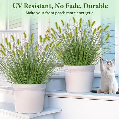 32 Bundles Artificial Plants Onion Grass Outdoor 20 Inch Tall Fake Shrubs Wheat Grass UV Resistant Greenery Stems Faux Bushes Plant for Indoor Outdoor Garden Office Home Decor, Green