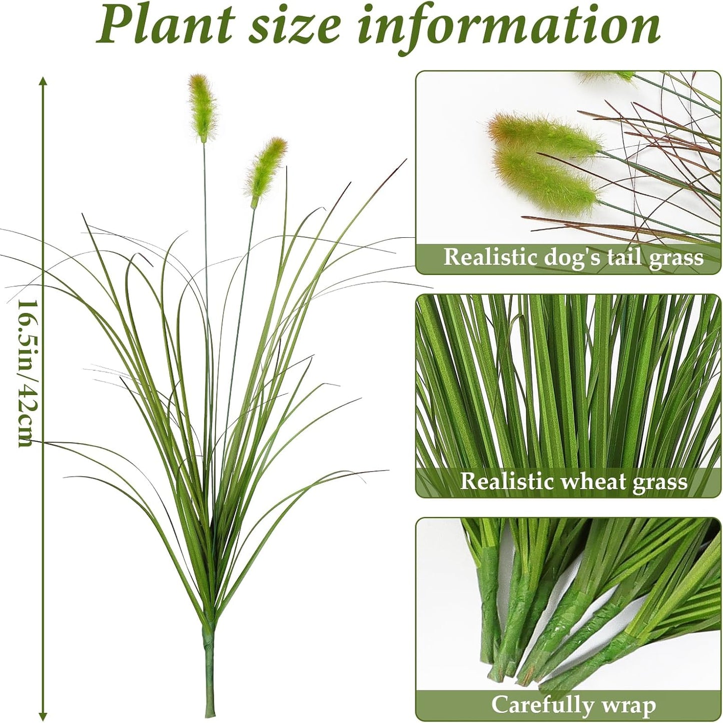 32 Bundles Artificial Plants Onion Grass Outdoor 20 Inch Tall Fake Shrubs Wheat Grass UV Resistant Greenery Stems Faux Bushes Plant for Indoor Outdoor Garden Office Home Decor, Green