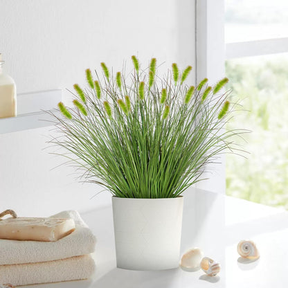 32 Bundles Artificial Plants Onion Grass Outdoor 20 Inch Tall Fake Shrubs Wheat Grass UV Resistant Greenery Stems Faux Bushes Plant for Indoor Outdoor Garden Office Home Decor, Green