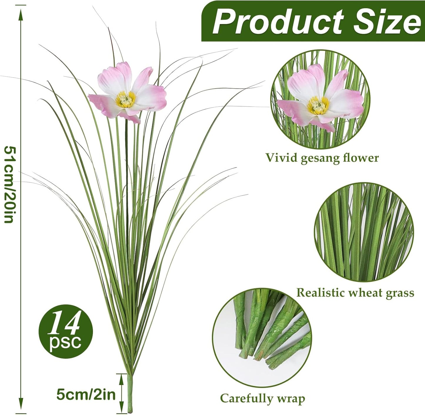 32 Bundles Artificial Plants Onion Grass Outdoor 20 Inch Tall Fake Shrubs Wheat Grass UV Resistant Greenery Stems Faux Bushes Plant for Indoor Outdoor Garden Office Home Decor, Green