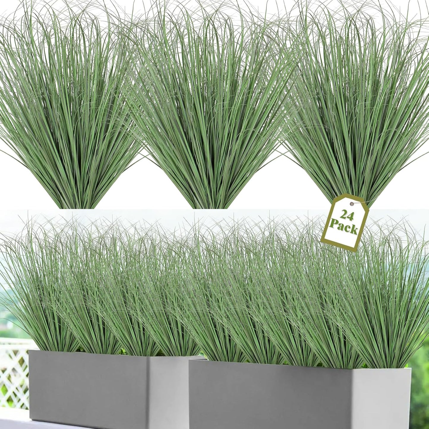32 Bundles Artificial Plants Onion Grass Outdoor 20 Inch Tall Fake Shrubs Wheat Grass UV Resistant Greenery Stems Faux Bushes Plant for Indoor Outdoor Garden Office Home Decor, Green