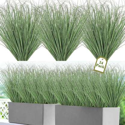 32 Bundles Artificial Plants Onion Grass Outdoor 20 Inch Tall Fake Shrubs Wheat Grass UV Resistant Greenery Stems Faux Bushes Plant for Indoor Outdoor Garden Office Home Decor, Green