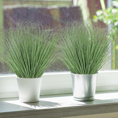 32 Bundles Artificial Plants Onion Grass Outdoor 20 Inch Tall Fake Shrubs Wheat Grass UV Resistant Greenery Stems Faux Bushes Plant for Indoor Outdoor Garden Office Home Decor, Green