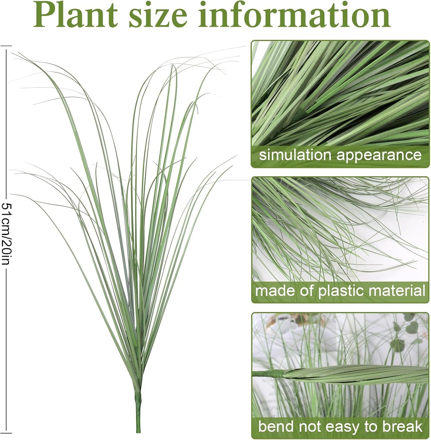 32 Bundles Artificial Plants Onion Grass Outdoor 20 Inch Tall Fake Shrubs Wheat Grass UV Resistant Greenery Stems Faux Bushes Plant for Indoor Outdoor Garden Office Home Decor, Green
