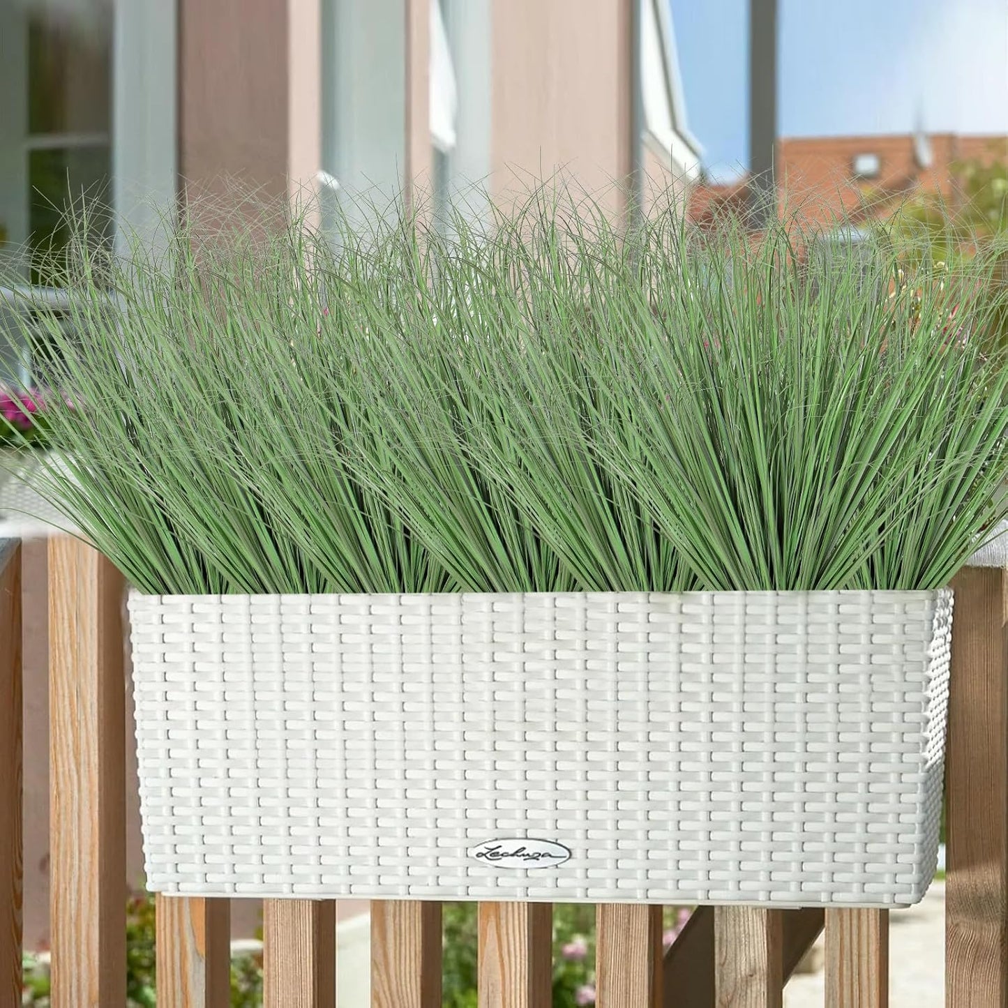 32 Bundles Artificial Plants Onion Grass Outdoor 20 Inch Tall Fake Shrubs Wheat Grass UV Resistant Greenery Stems Faux Bushes Plant for Indoor Outdoor Garden Office Home Decor, Green