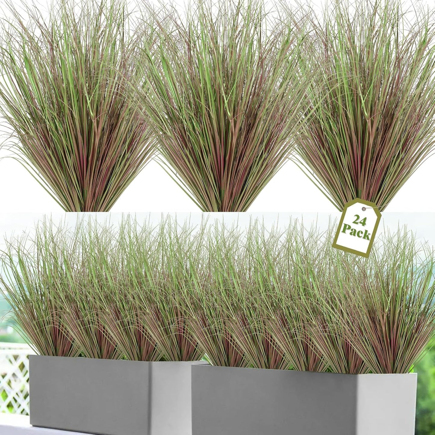 32 Bundles Artificial Plants Onion Grass Outdoor 20 Inch Tall Fake Shrubs Wheat Grass UV Resistant Greenery Stems Faux Bushes Plant for Indoor Outdoor Garden Office Home Decor, Green