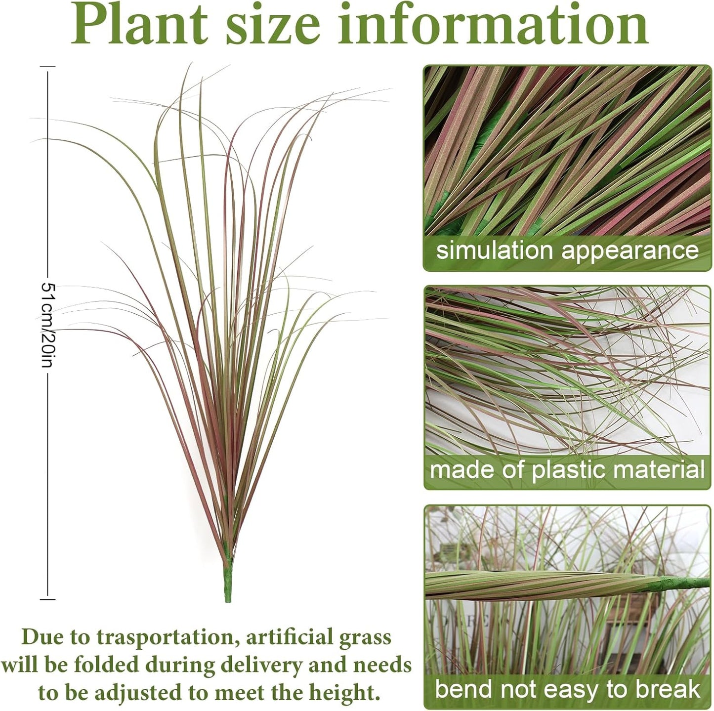 32 Bundles Artificial Plants Onion Grass Outdoor 20 Inch Tall Fake Shrubs Wheat Grass UV Resistant Greenery Stems Faux Bushes Plant for Indoor Outdoor Garden Office Home Decor, Green