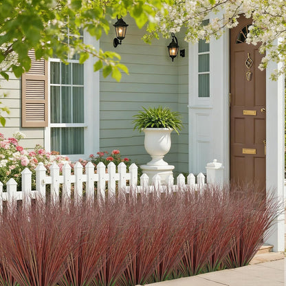 32 Bundles Artificial Plants Onion Grass Outdoor 20 Inch Tall Fake Shrubs Wheat Grass UV Resistant Greenery Stems Faux Bushes Plant for Indoor Outdoor Garden Office Home Decor, Green
