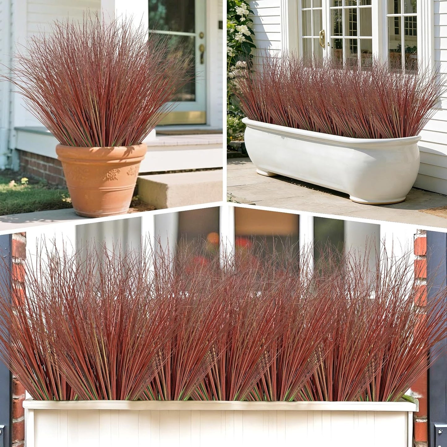 32 Bundles Artificial Plants Onion Grass Outdoor 20 Inch Tall Fake Shrubs Wheat Grass UV Resistant Greenery Stems Faux Bushes Plant for Indoor Outdoor Garden Office Home Decor, Green
