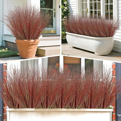 32 Bundles Artificial Plants Onion Grass Outdoor 20 Inch Tall Fake Shrubs Wheat Grass UV Resistant Greenery Stems Faux Bushes Plant for Indoor Outdoor Garden Office Home Decor, Green