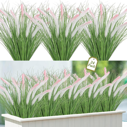 32 Bundles Artificial Plants Onion Grass Outdoor 20 Inch Tall Fake Shrubs Wheat Grass UV Resistant Greenery Stems Faux Bushes Plant for Indoor Outdoor Garden Office Home Decor, Green