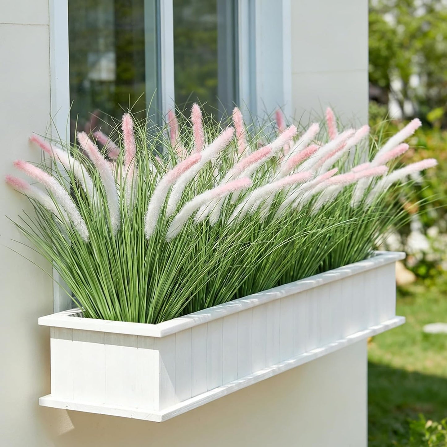 32 Bundles Artificial Plants Onion Grass Outdoor 20 Inch Tall Fake Shrubs Wheat Grass UV Resistant Greenery Stems Faux Bushes Plant for Indoor Outdoor Garden Office Home Decor, Green