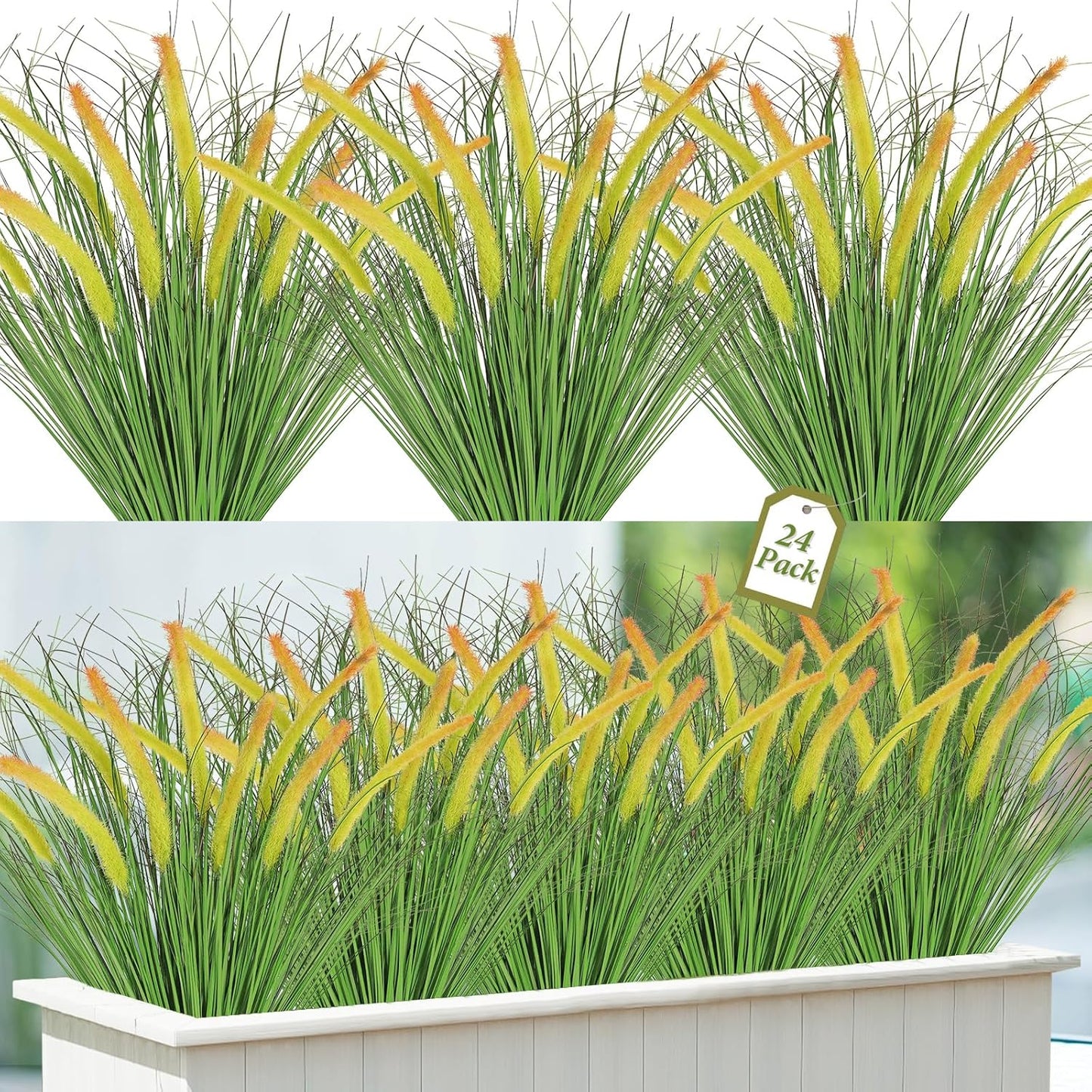 32 Bundles Artificial Plants Onion Grass Outdoor 20 Inch Tall Fake Shrubs Wheat Grass UV Resistant Greenery Stems Faux Bushes Plant for Indoor Outdoor Garden Office Home Decor, Green