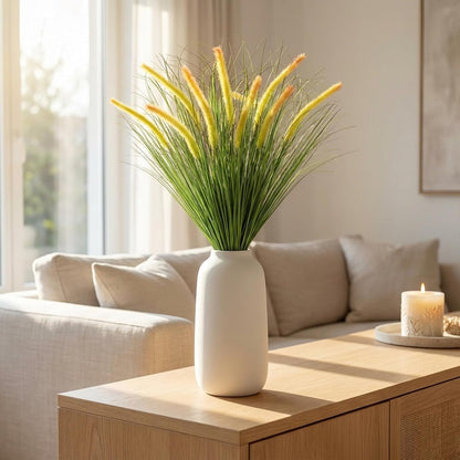 32 Bundles Artificial Plants Onion Grass Outdoor 20 Inch Tall Fake Shrubs Wheat Grass UV Resistant Greenery Stems Faux Bushes Plant for Indoor Outdoor Garden Office Home Decor, Green