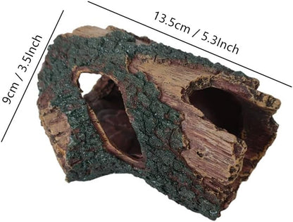 Aquarium Decaying Trunk Ornament, Resin Fake Logs Fish Tank Decor with Holes, 5.3 inch Driftwood Wood Decorations Ornament, Hollow Betta Hideout Reptile Hideaway Caves, Turtle Tree Trunk Hide Cave