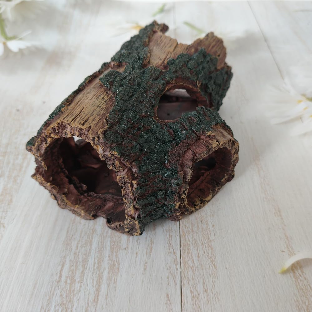 Aquarium Decaying Trunk Ornament, Resin Fake Logs Fish Tank Decor with Holes, 5.3 inch Driftwood Wood Decorations Ornament, Hollow Betta Hideout Reptile Hideaway Caves, Turtle Tree Trunk Hide Cave