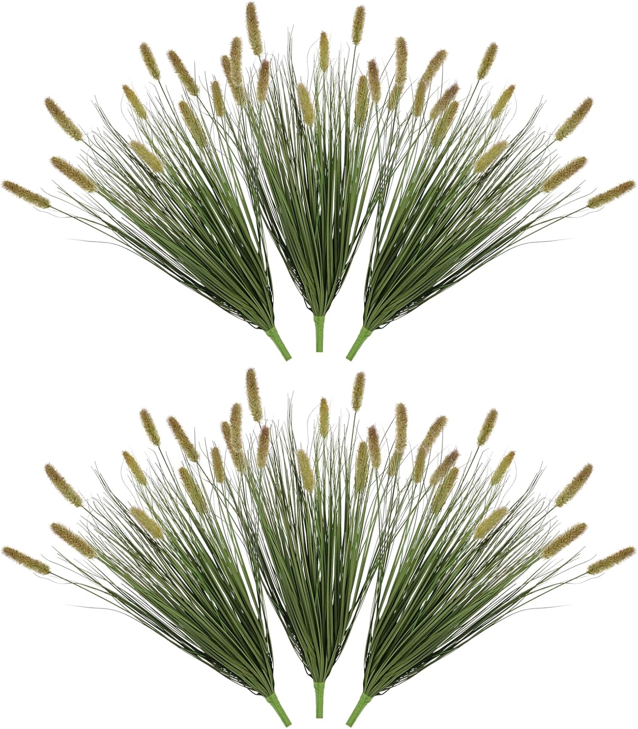 24 inches Extra Lush Artificial Reed Grass (6pcs), Luxury Fake Plants with 10 Heads Dogtail Flower, Luxury Faux Greenery with Dogtail for Garden Porch and Home Decor (Green-10)