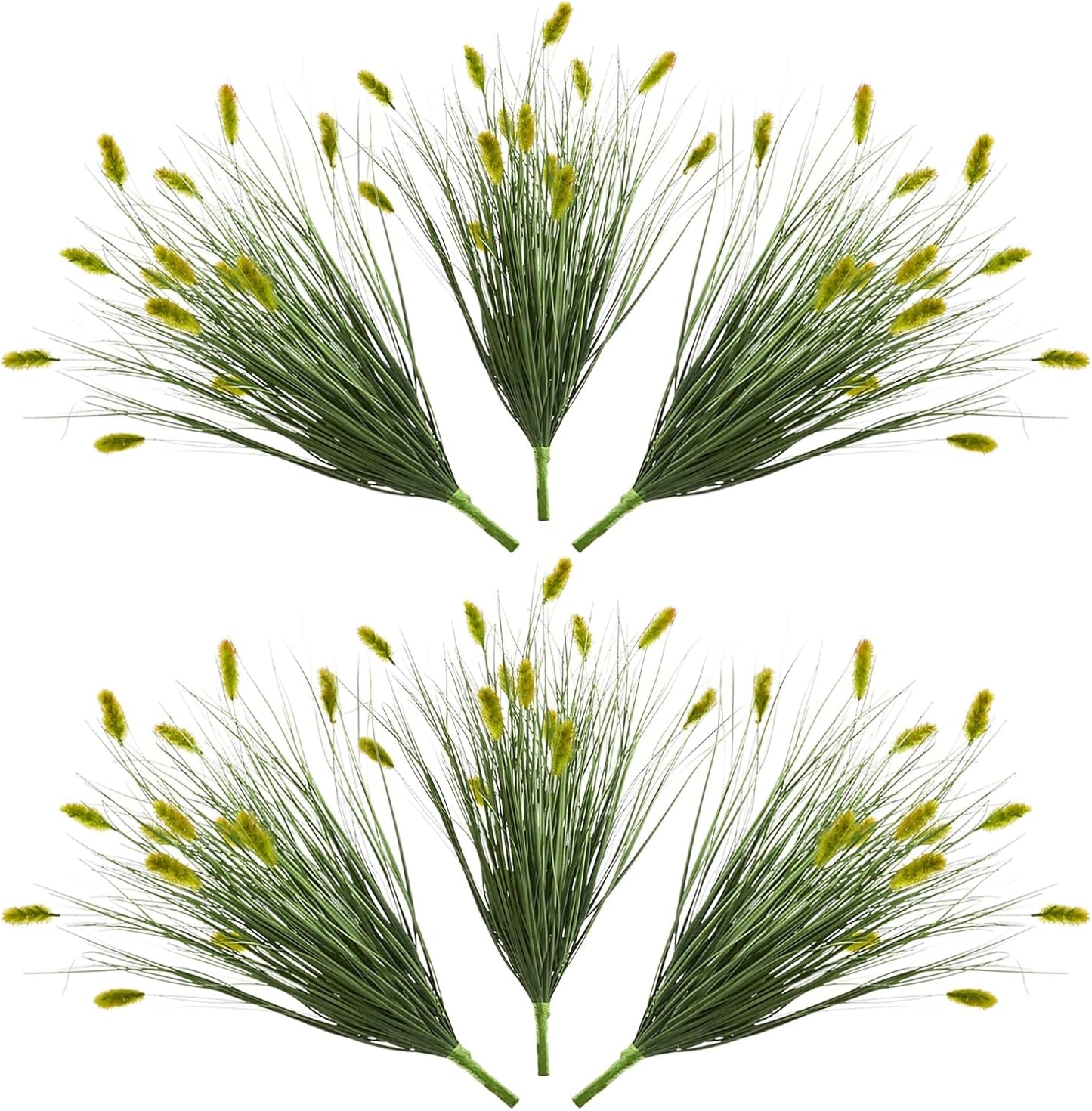 24 inches Extra Lush Artificial Reed Grass (6pcs), Luxury Fake Plants with 10 Heads Dogtail Flower, Luxury Faux Greenery with Dogtail for Garden Porch and Home Decor (Green-10)