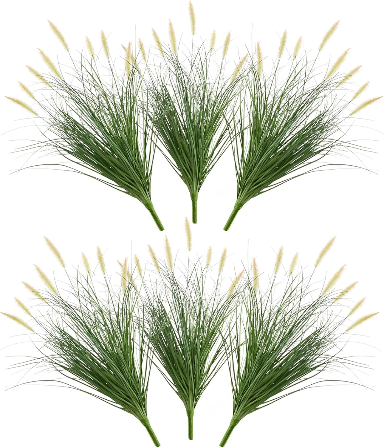 24 inches Extra Lush Artificial Reed Grass (6pcs), Luxury Fake Plants with 10 Heads Dogtail Flower, Luxury Faux Greenery with Dogtail for Garden Porch and Home Decor (Green-10)