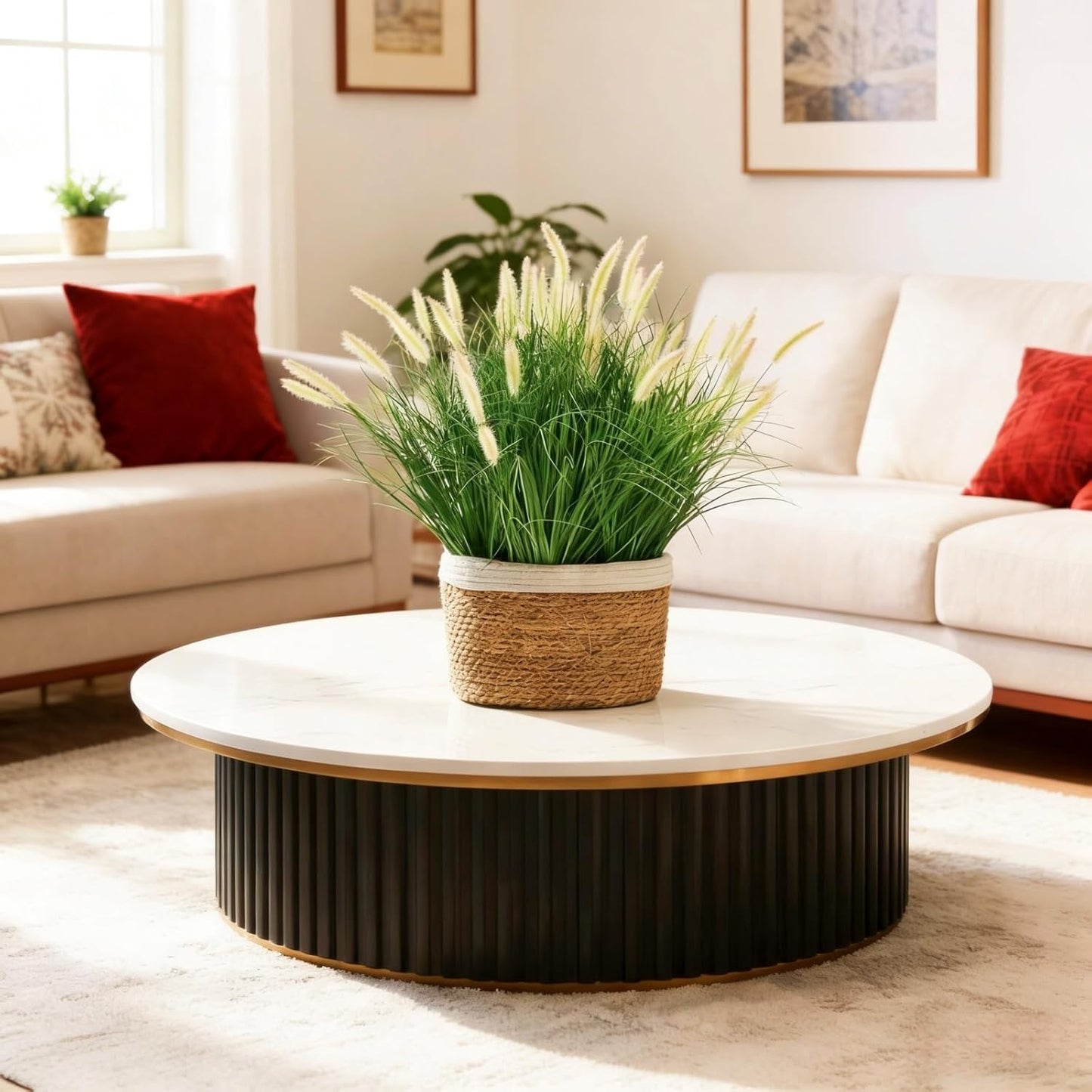 24 inches Extra Lush Artificial Reed Grass (6pcs), Luxury Fake Plants with 10 Heads Dogtail Flower, Luxury Faux Greenery with Dogtail for Garden Porch and Home Decor (Green-10)