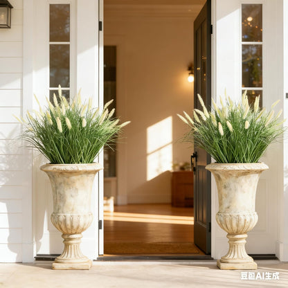 24 inches Extra Lush Artificial Reed Grass (6pcs), Luxury Fake Plants with 10 Heads Dogtail Flower, Luxury Faux Greenery with Dogtail for Garden Porch and Home Decor (Green-10)