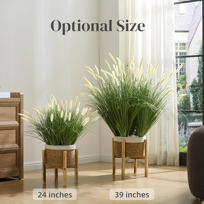 24 inches Extra Lush Artificial Reed Grass (6pcs), Luxury Fake Plants with 10 Heads Dogtail Flower, Luxury Faux Greenery with Dogtail for Garden Porch and Home Decor (Green-10)